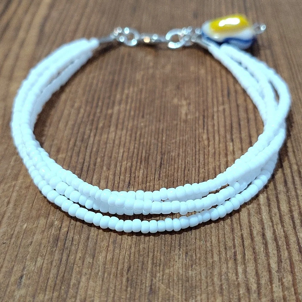 Ladies Beaded White Handmade Multi-Strand Bracelet, Ladies Beaded Bracelet - Picture 7 of 8